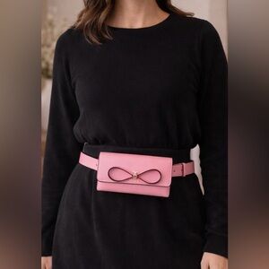 KATE SPADE Pink Studded Bow Light Pink Leather Adjustable Belt Bag S/M NEW $108